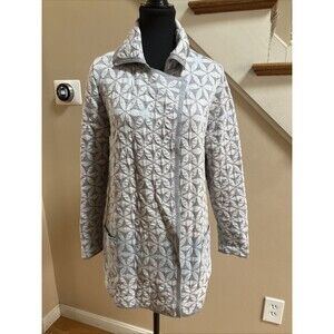 Women’s Oleana Of Norway Silk And Wool Long Open Cardigan Size Small Gray Blue